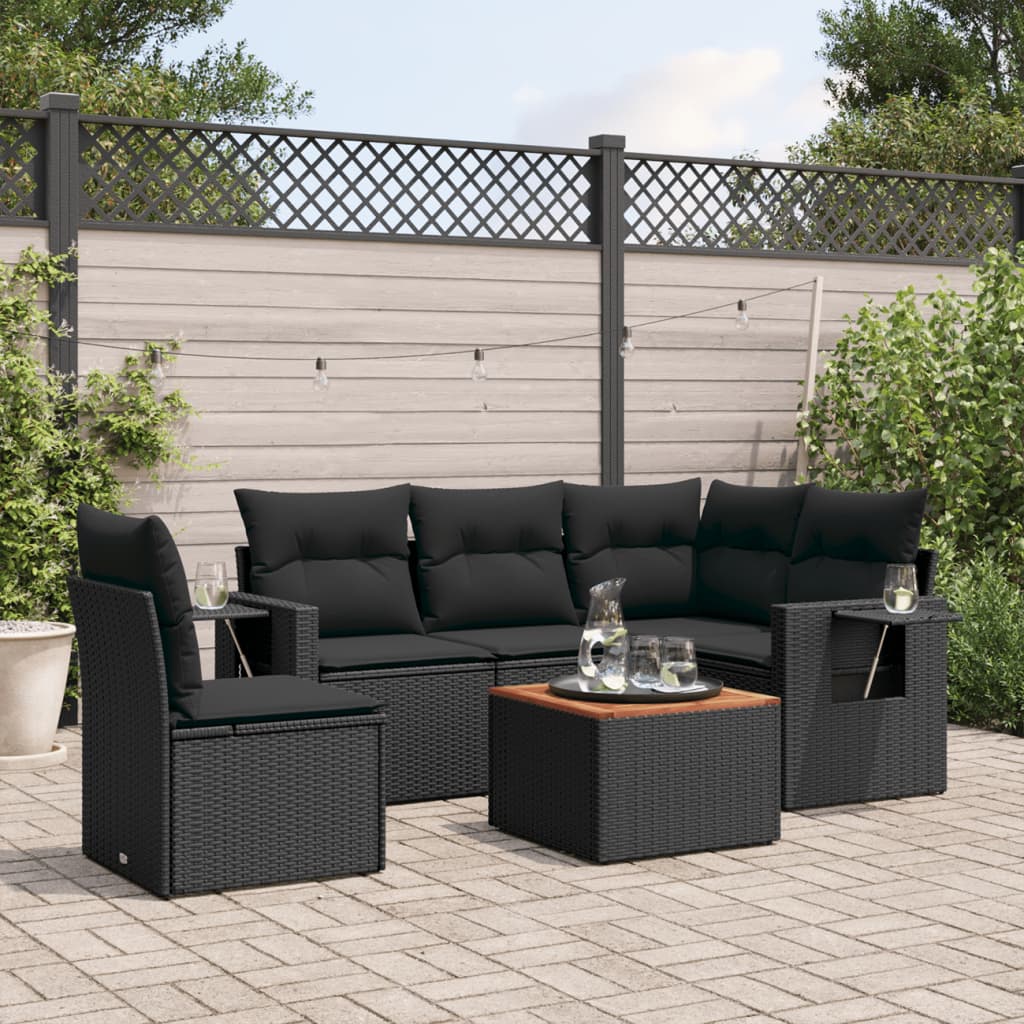 Havesofasæt 6 Dele Med Hynder Polyrattan - Sort / 2x middle table 1x corner
