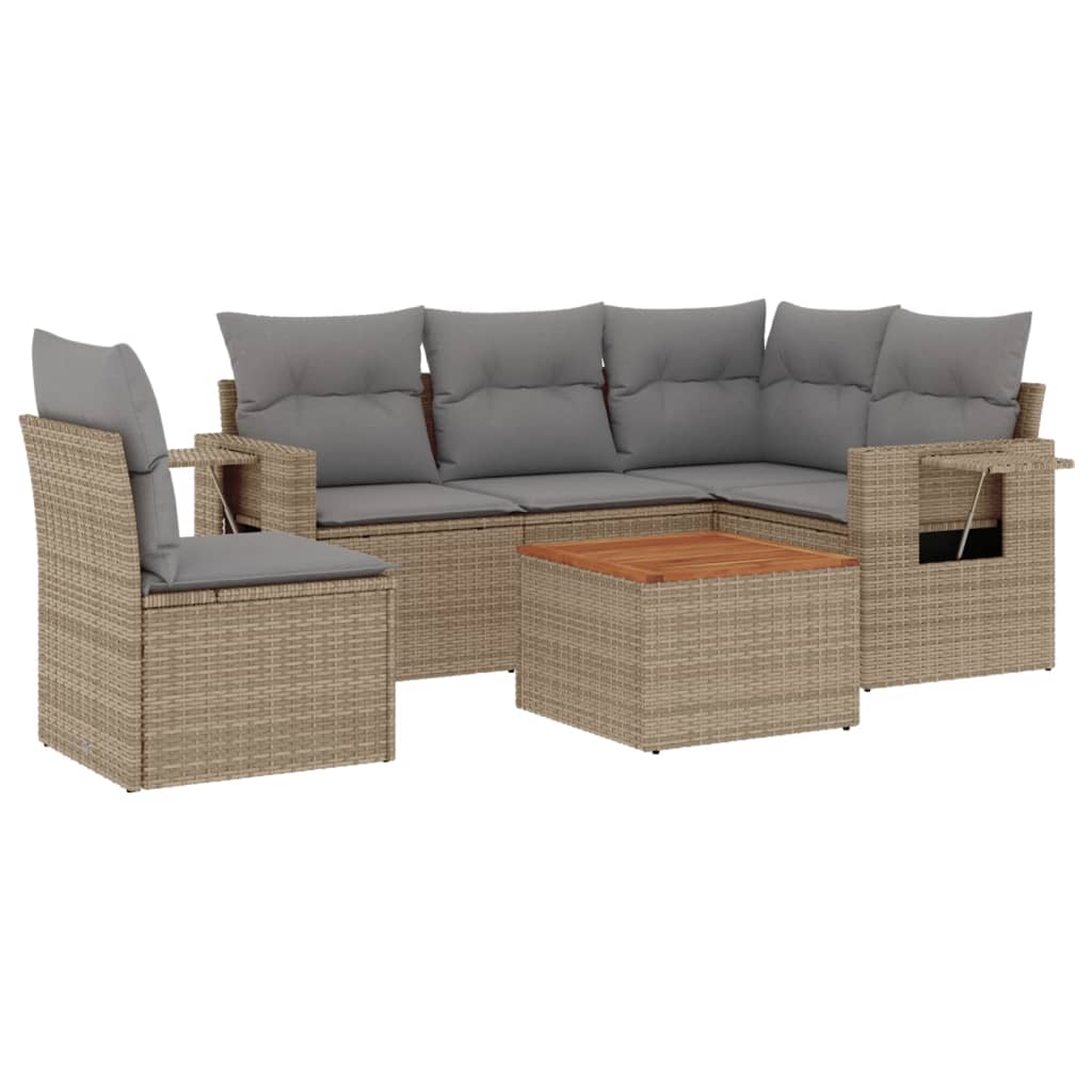 Thumbnail - vidaXL 6-tlg. Garten-Sofagarnitur mit Kissen Beige Poly Rattan