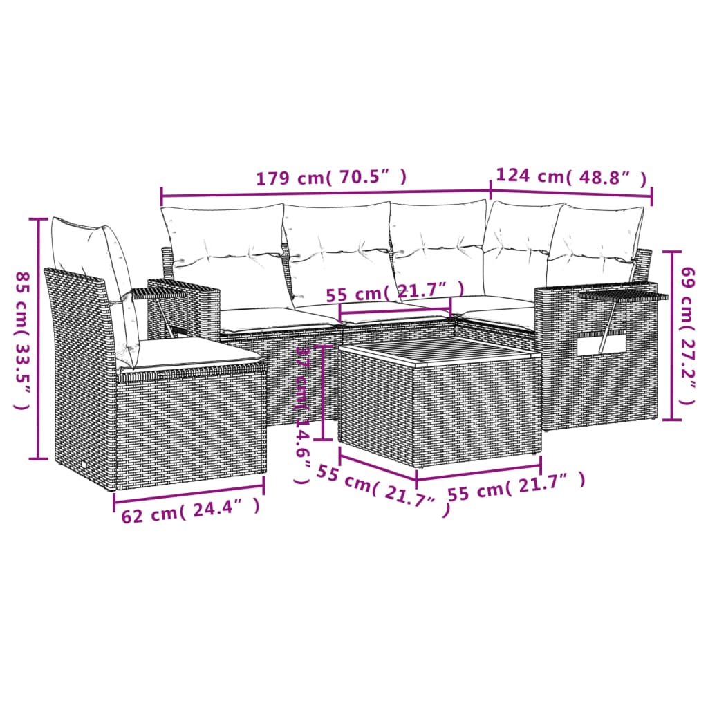 Set mobilier grădină cu perne, 6 piese, gri, poliratan 3256900 - imagine 3