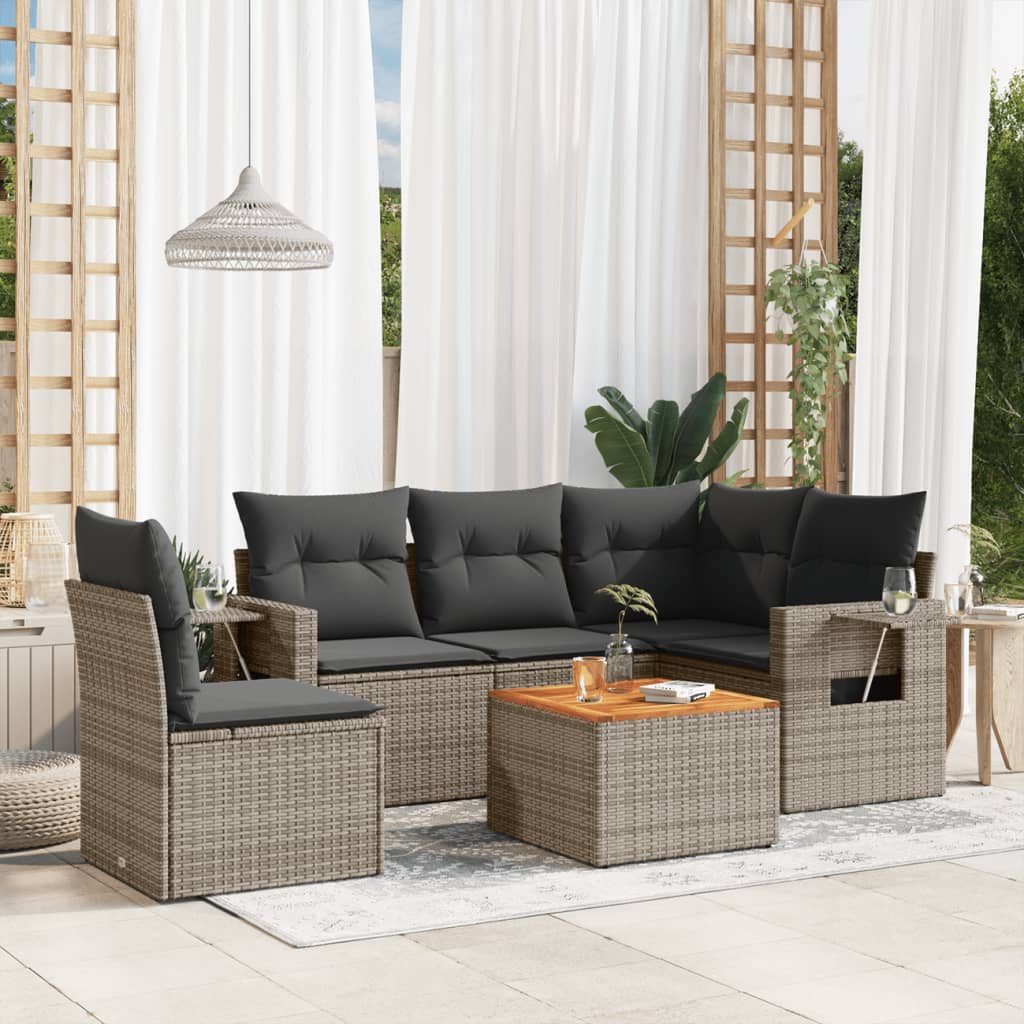 vidaXL 6-tlg. Garten-Sofagarnitur mit Kissen Grau Poly Rattan