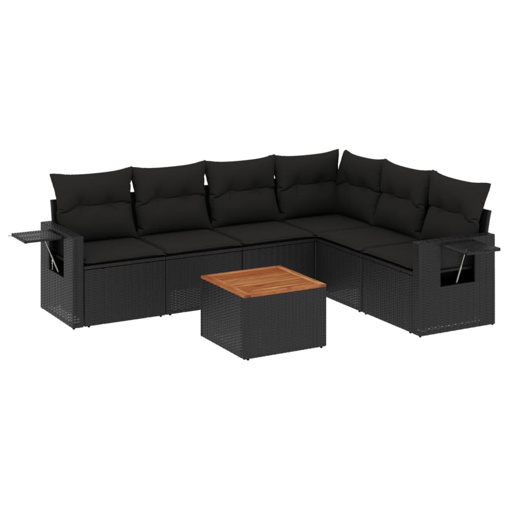 Thumbnail - vidaXL 7-tlg. Garten-Sofagarnitur mit Kissen Schwarz Poly Rattan