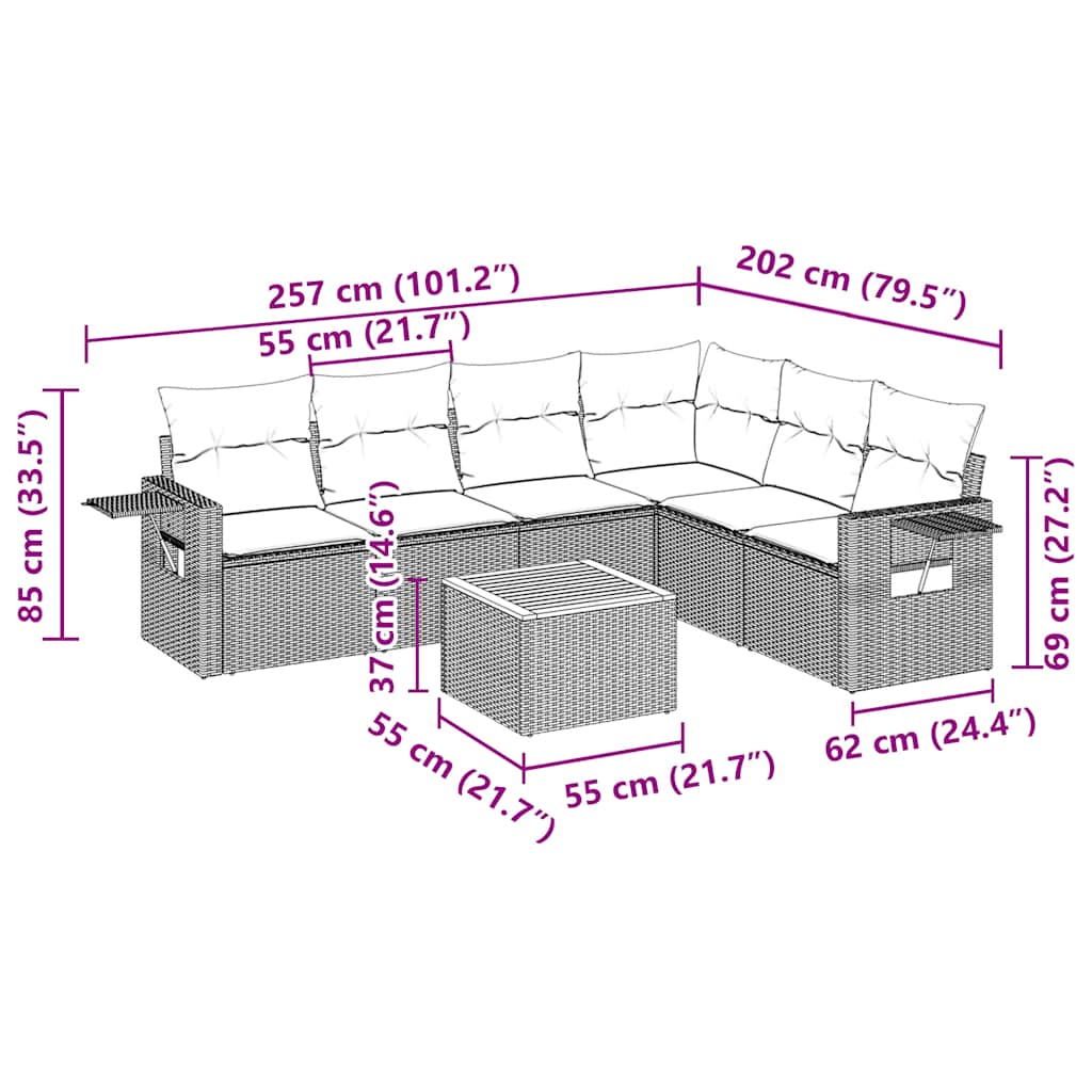vidaXL 7-delige Loungeset met kussens poly rattan zwart afbeelding
