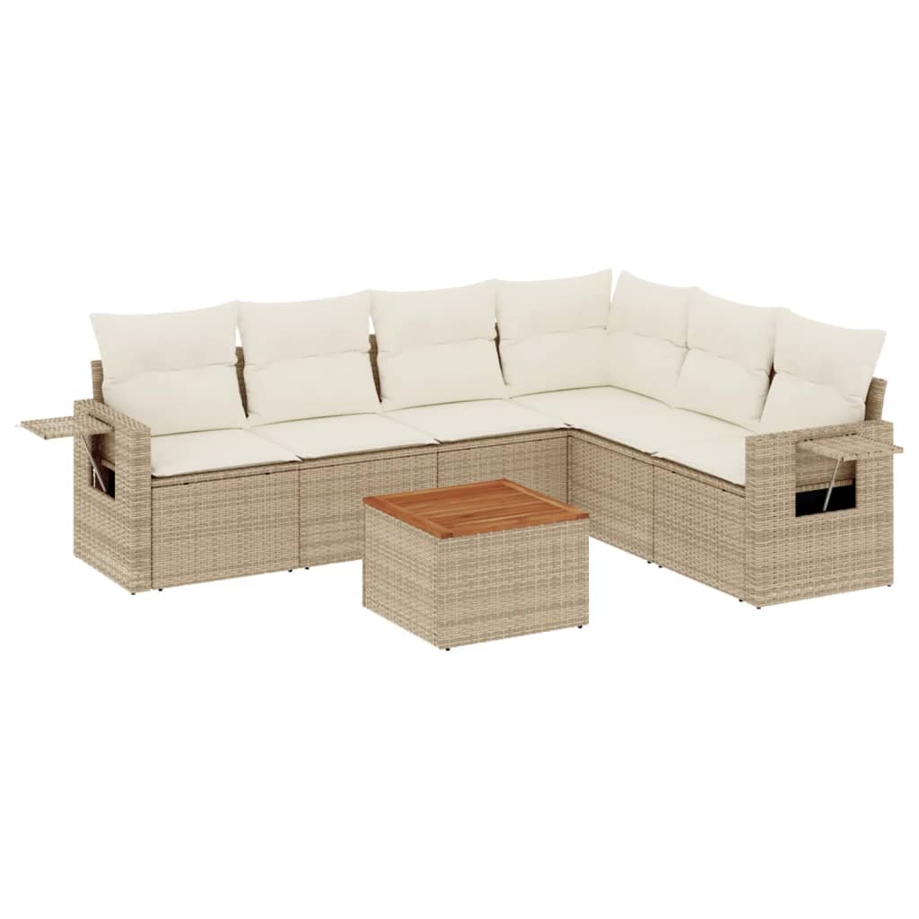 Thumbnail - vidaXL 7-tlg. Garten-Sofagarnitur mit Kissen Beige Poly Rattan