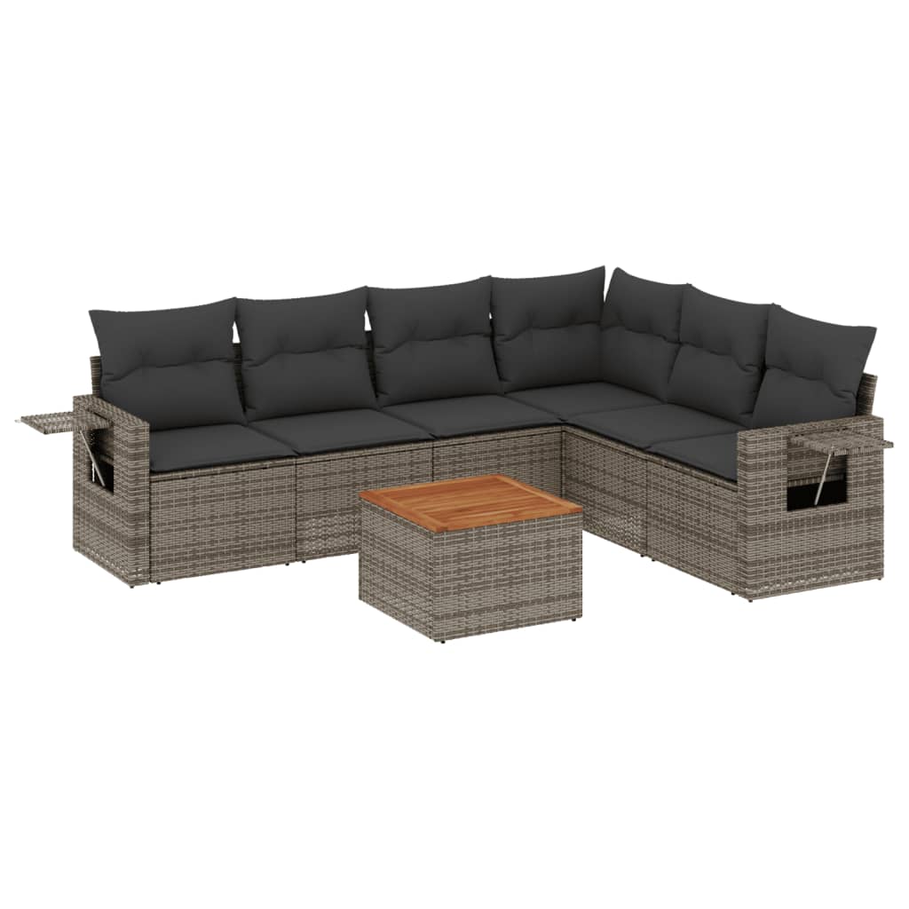 Thumbnail - vidaXL 7-tlg. Garten-Sofagarnitur mit Kissen Grau Poly Rattan
