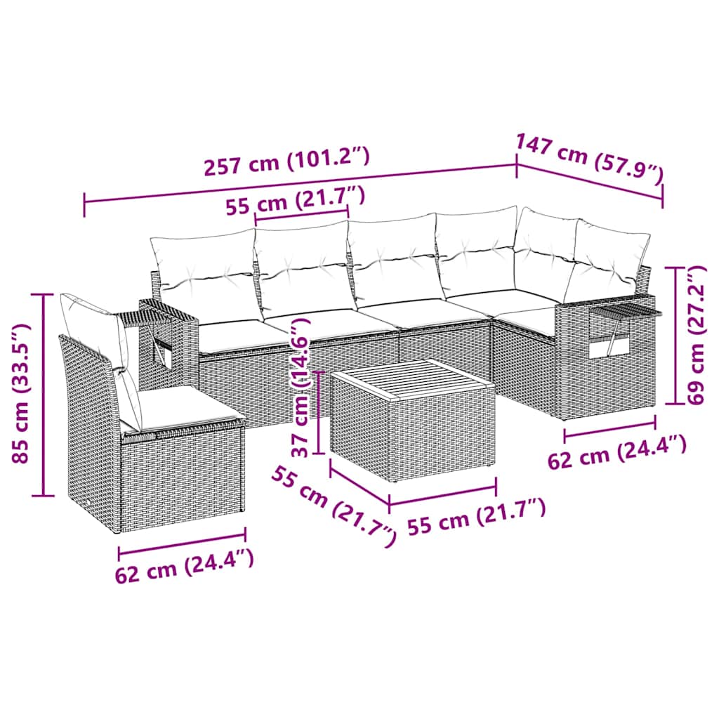 Set canapele de grădină cu perne, 7 piese, negru, poliratan 3256917 - imagine 3