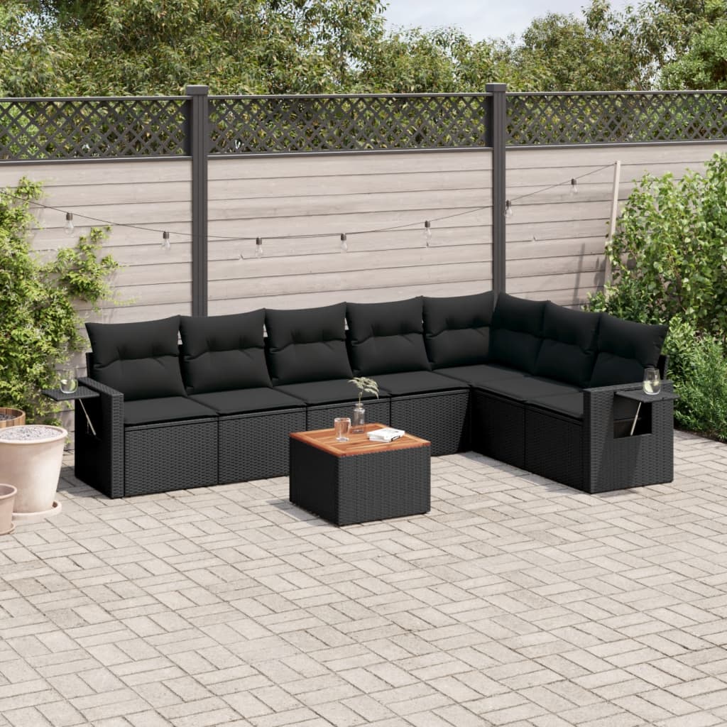 vidaXL 8-tlg. Garten-Sofagarnitur mit Kissen Schwarz Poly Rattan