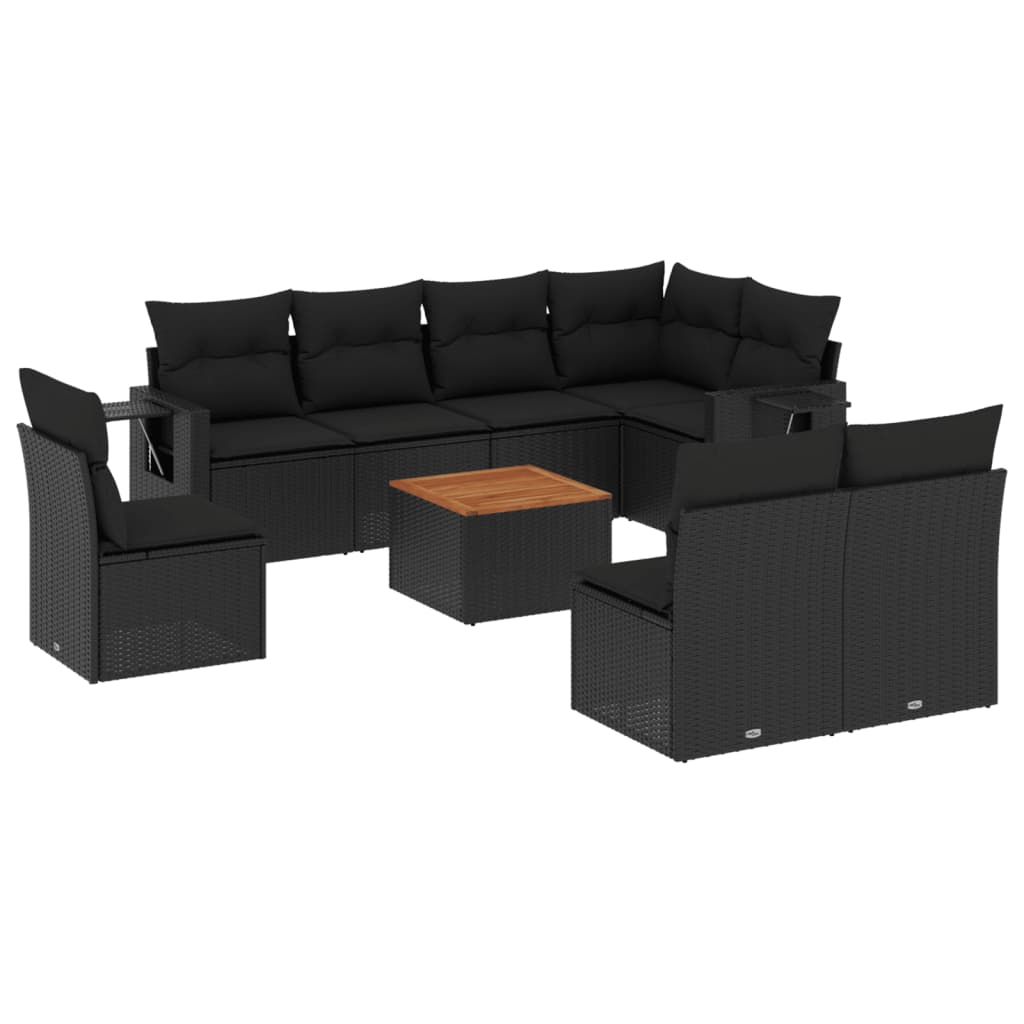 Thumbnail - vidaXL 9-tlg. Garten-Sofagarnitur mit Kissen Schwarz Poly Rattan