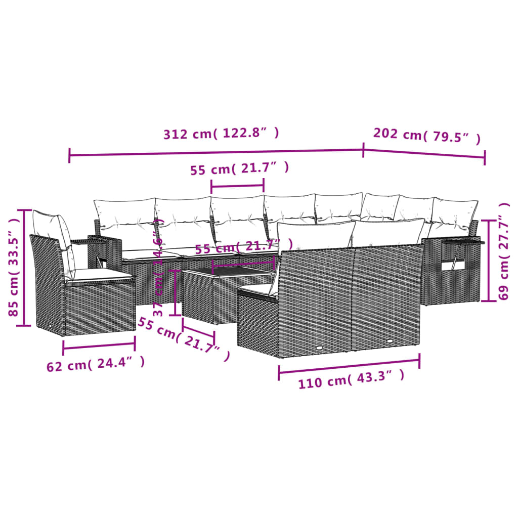 Zestaw wypoczynkowy rattan PE czarny 62x62x69cm