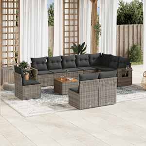 Vrtna sedežna garnitura 11-delna z blazinami siv poli ratan