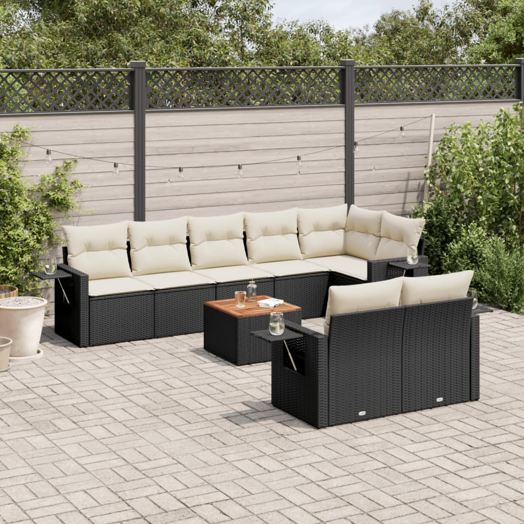 vidaXL 9-tlg. Garten-Sofagarnitur mit Kissen Schwarz Poly Rattan