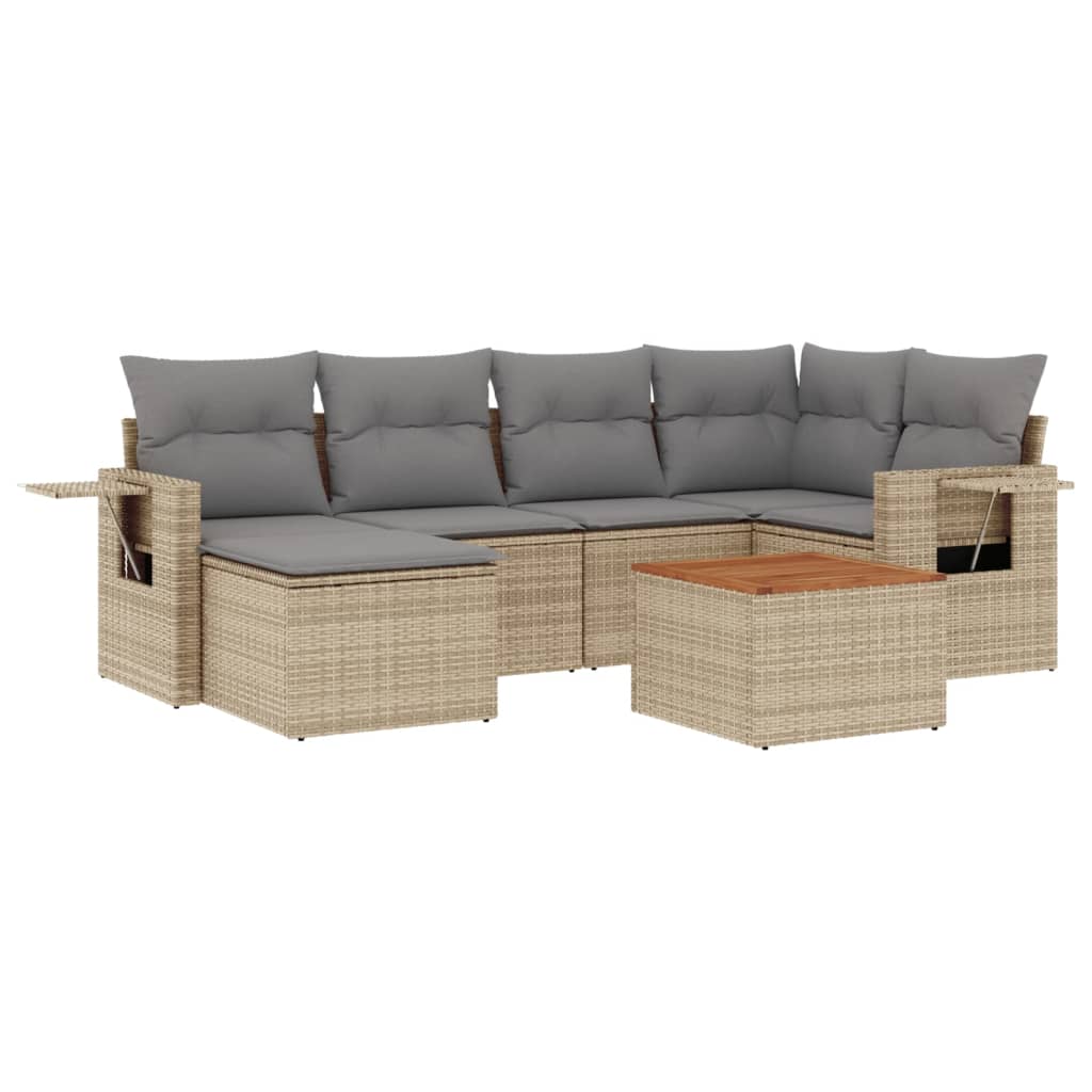 Thumbnail - vidaXL 7-tlg. Garten-Sofagarnitur mit Kissen Beige Poly Rattan