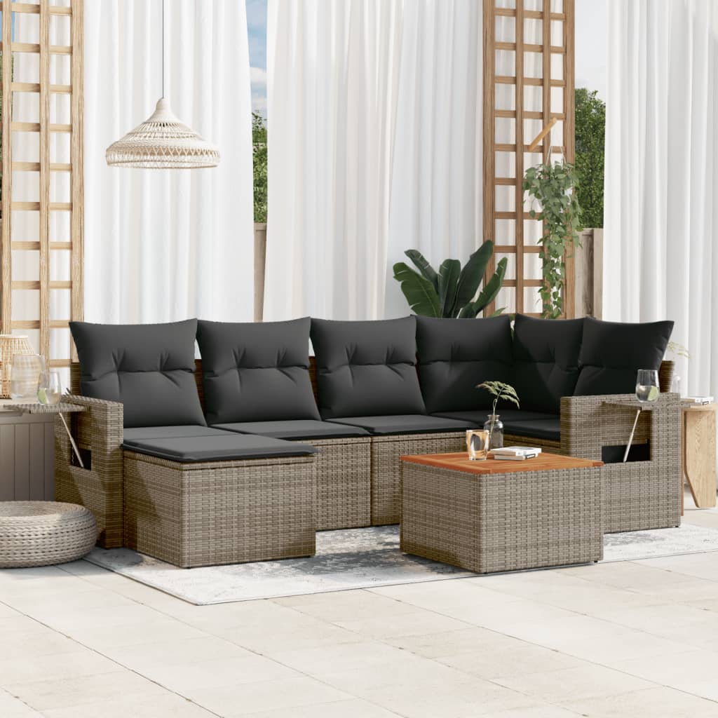 vidaXL 7-tlg. Garten-Sofagarnitur mit Kissen Grau Poly Rattan