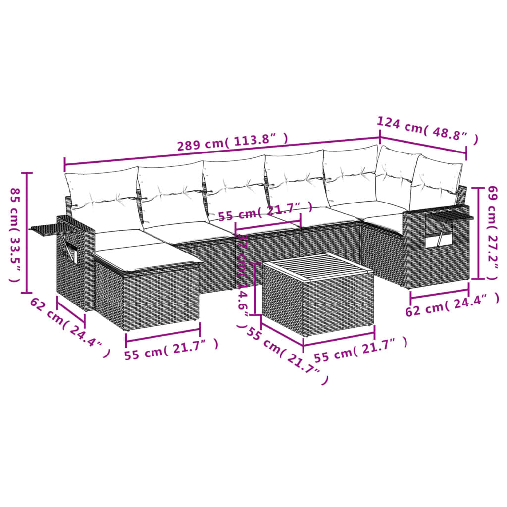 Set mobilier de grădină cu perne, 8 piese, negru, poliratan 3257001 - imagine 3
