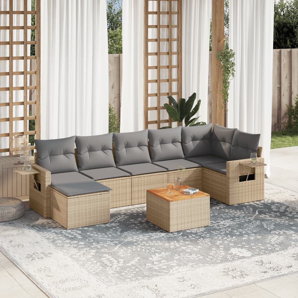 vidaXL 8-tlg. Garten-Sofagarnitur mit Kissen Beige Poly Rattan