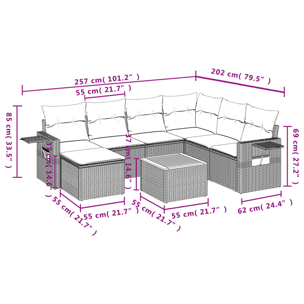 vidaXL 8-delige Loungeset met kussens poly rattan zwart afbeelding