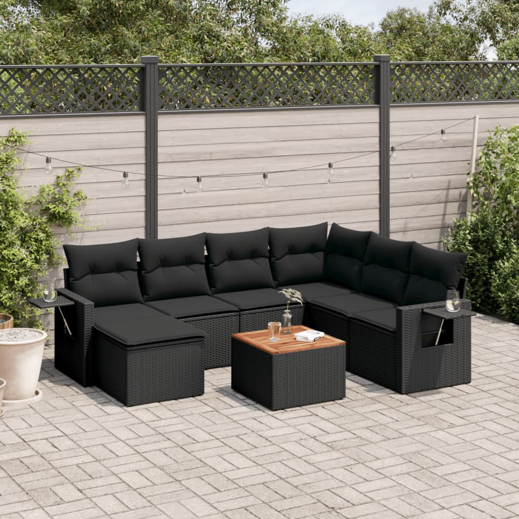 vidaXL 8-tlg. Garten-Sofagarnitur mit Kissen Schwarz Poly Rattan