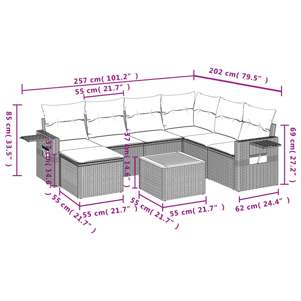 Set mobilier de grădină cu perne, 8 piese, negru, poliratan 3257008 - imagine 3