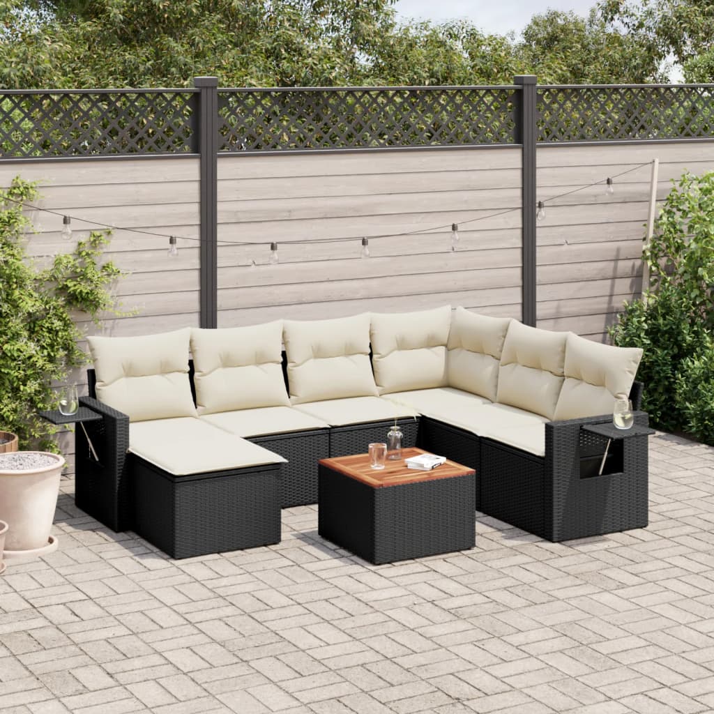 vidaXL 8-tlg. Garten-Sofagarnitur mit Kissen Schwarz Poly Rattan