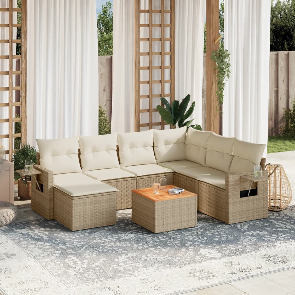 vidaXL 8-tlg. Garten-Sofagarnitur mit Kissen Beige Poly Rattan