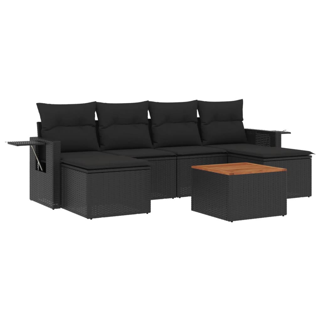 Thumbnail - vidaXL 7-tlg. Garten-Sofagarnitur mit Kissen Schwarz Poly Rattan