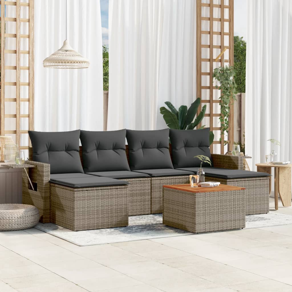 vidaXL 7-tlg. Garten-Sofagarnitur mit Kissen Grau Poly Rattan