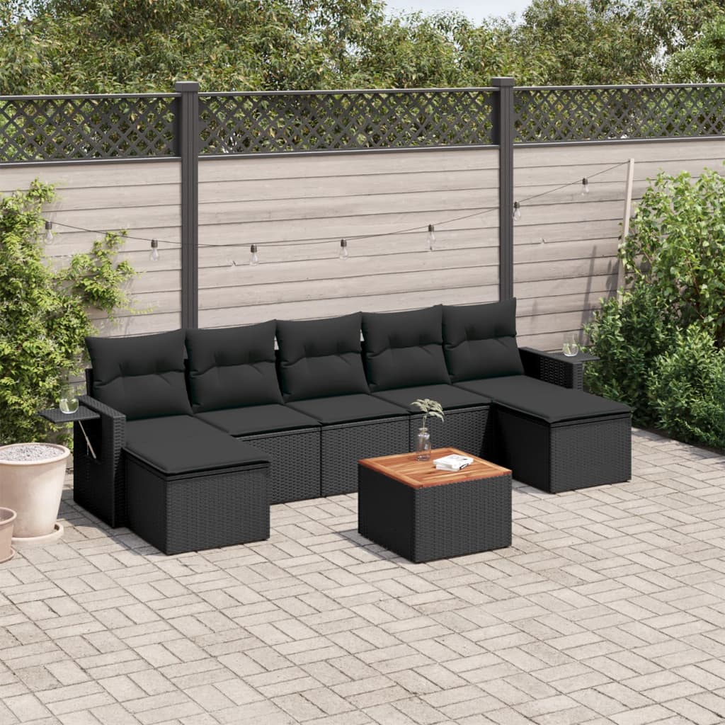 vidaXL 8-tlg. Garten-Sofagarnitur mit Kissen Schwarz Poly Rattan