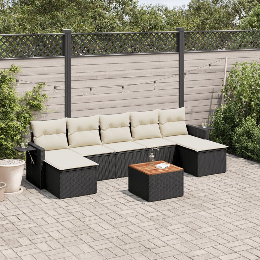 vidaXL 8-tlg. Garten-Sofagarnitur mit Kissen Schwarz Poly Rattan