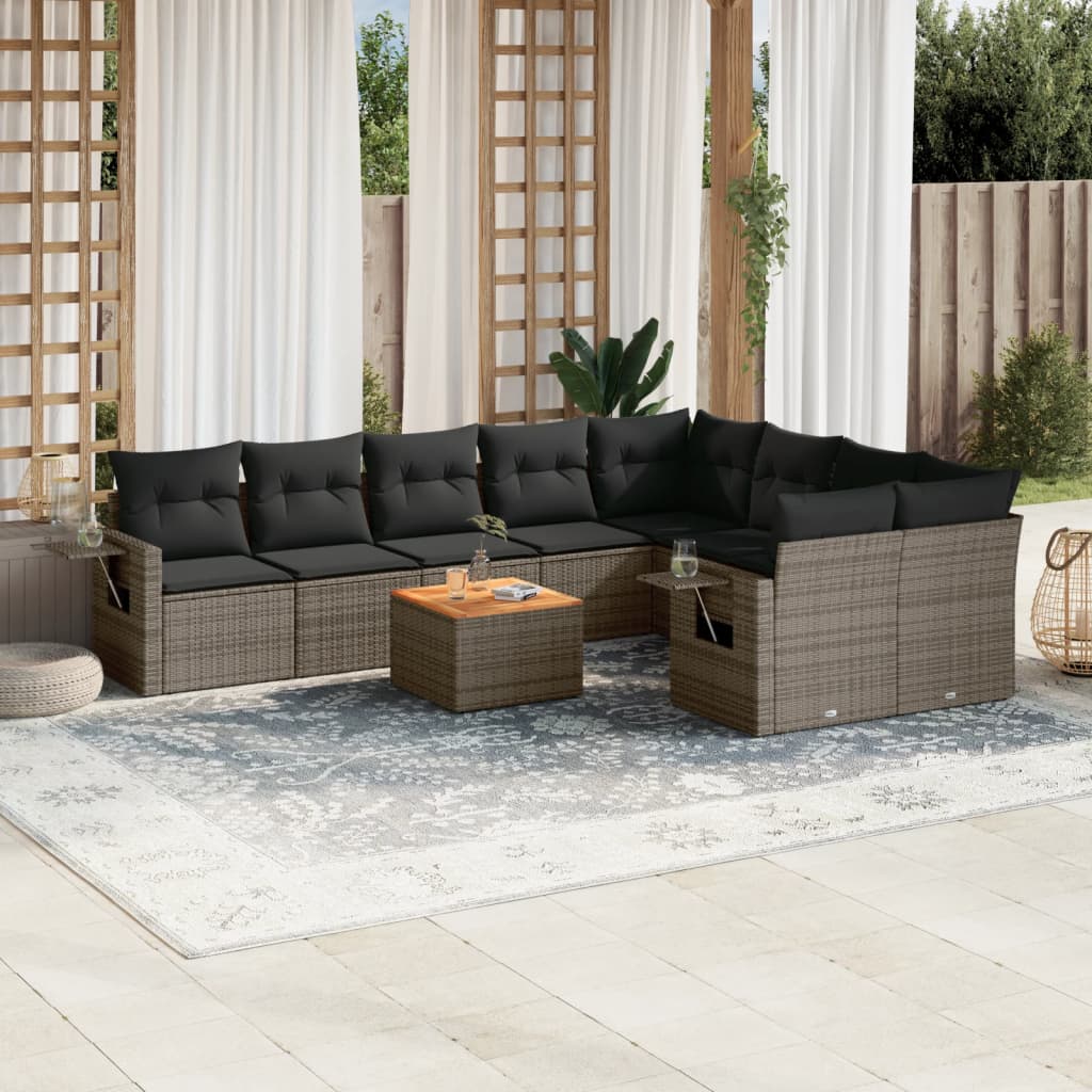 vidaXL 10-tlg. Garten-Sofagarnitur mit Kissen Grau Poly Rattan