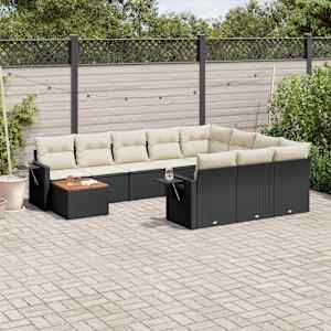 Vrtna sedežna garnitura 11-delna z blazinami črn poli ratan