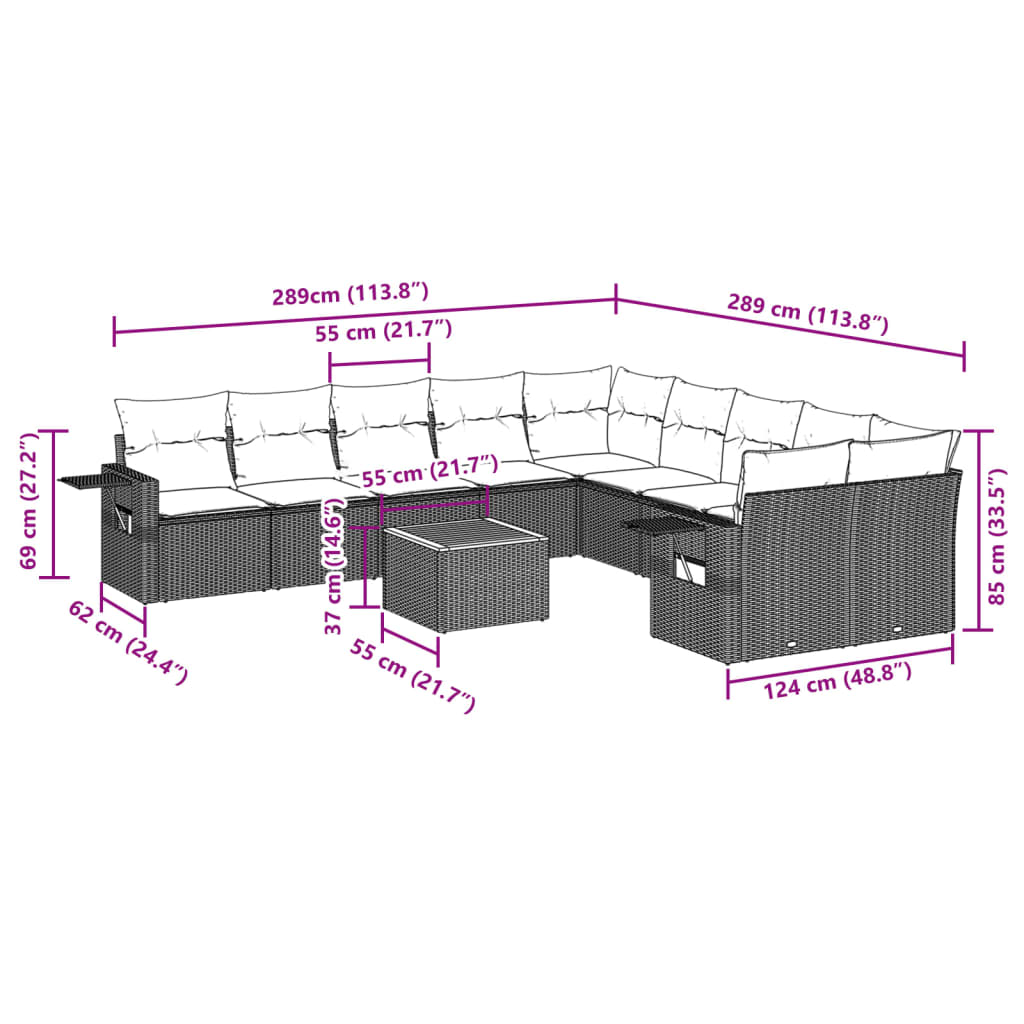Set canapele de grădină cu perne, 11 piese, negru, poliratan 3257084 - imagine 3