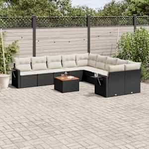 Vrtna sedežna garnitura 11-delna z blazinami črn poli ratan