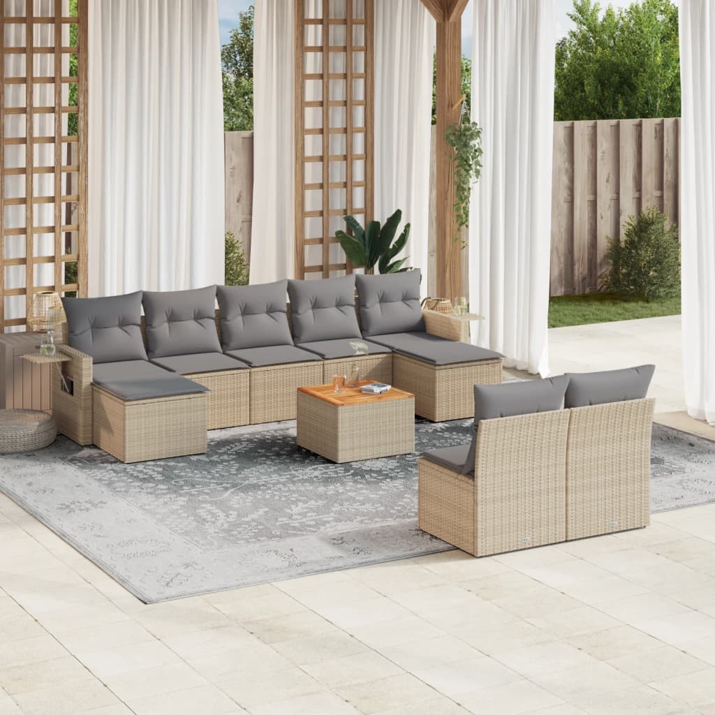 vidaXL Salon de jardin et coussins 10 pcs mélange beige résine tressée