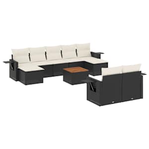 vidaXL 10-osaline aiadiivani komplekt patjadega, must, pol&uuml;rotang