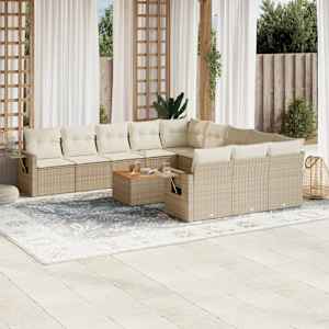 Vrtna sedežna garnitura 12-delna z blazinami bež poli ratan