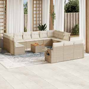 Vrtna sedežna garnitura 14-delna z blazinami bež poli ratan