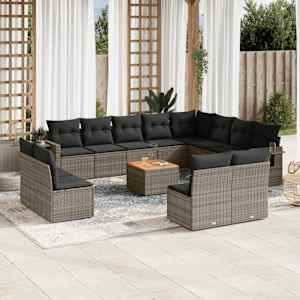 Vrtna sedežna garnitura 13-delna z blazinami siv poli ratan