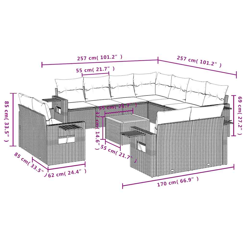 Set canapele de grădină, 12 piese, cu perne, negru, poliratan 3257154 - imagine 3