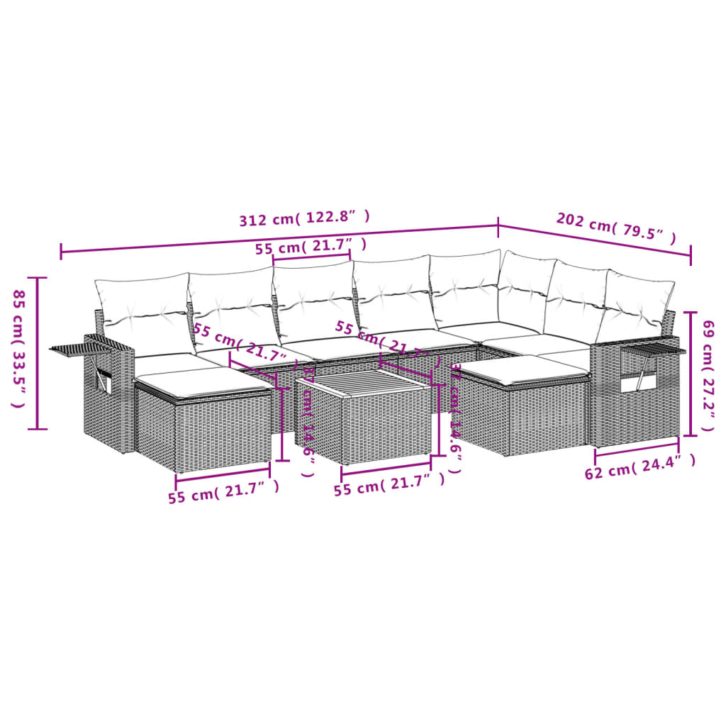 Set canapele de grădină cu perne, 10 piese, negru, poliratan 3257175 - imagine 3