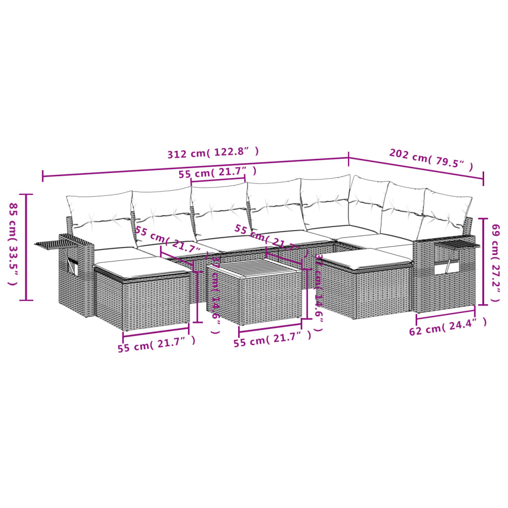 Set canapele de grădină cu perne, 10 piese, negru, poliratan 3257176 - imagine 3