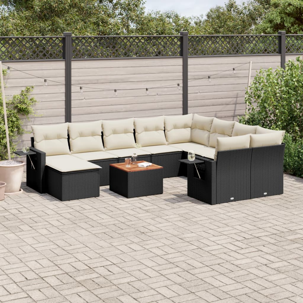 vidaXL Salon de jardin 11 pcs avec coussins noir résine tressée