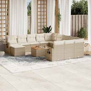 Vrtna sedežna garnitura 13-delna z blazinami bež poli ratan