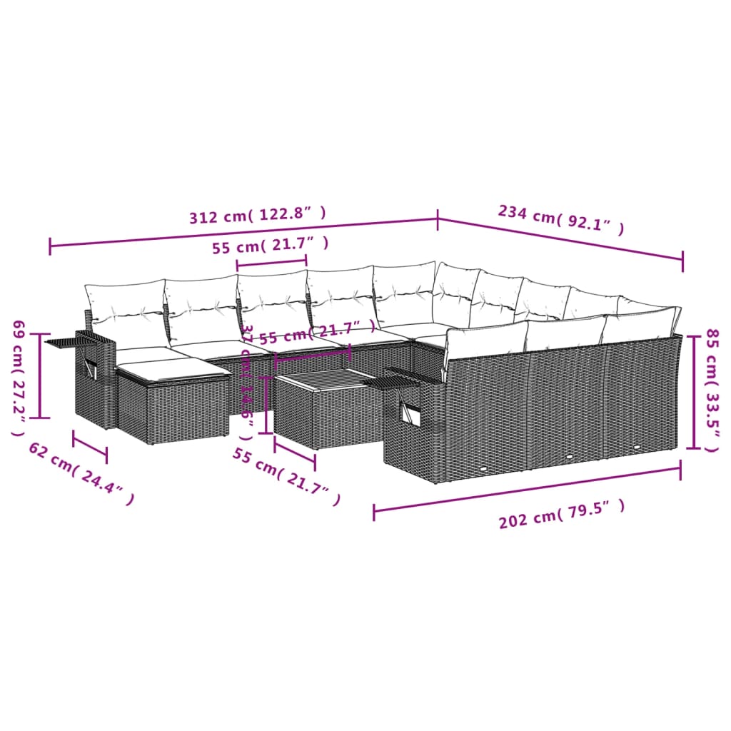 Set canapele de grădină, 13 piese, cu perne, bej, poliratan 3257200 - imagine 3