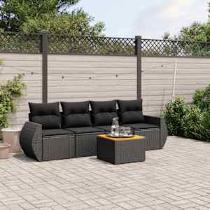 Vrtna sedežna garnitura 5-delna z blazinami črn poli ratan