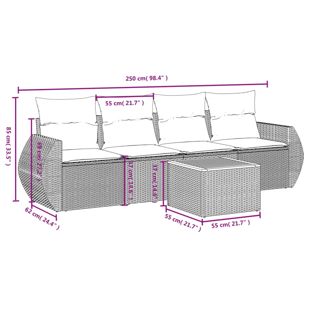 vidaXL 5-delige Loungeset met kussens poly rattan beige afbeelding