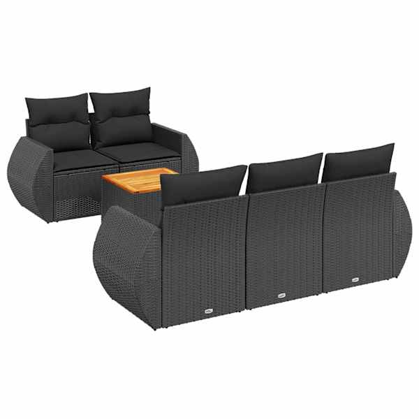 vidaXL 6-osaline aiadiivani komplekt patjadega, must, pol&uuml;rotang