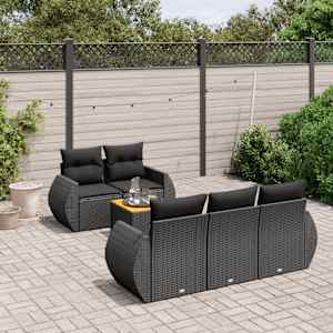 Vrtna sedežna garnitura 6-delna z blazinami črna poli ratan