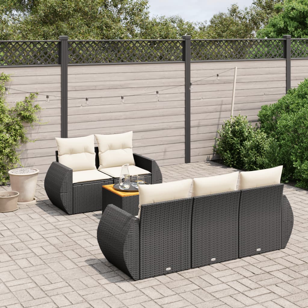 6-tlg. Garten-Sofagarnitur mit Kissen Schwarz Poly Rattan