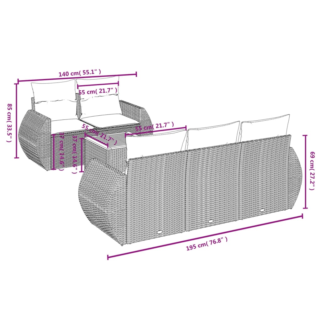 Thumbnail - vidaXL 6-tlg. Garten-Sofagarnitur mit Kissen Beige Poly Rattan