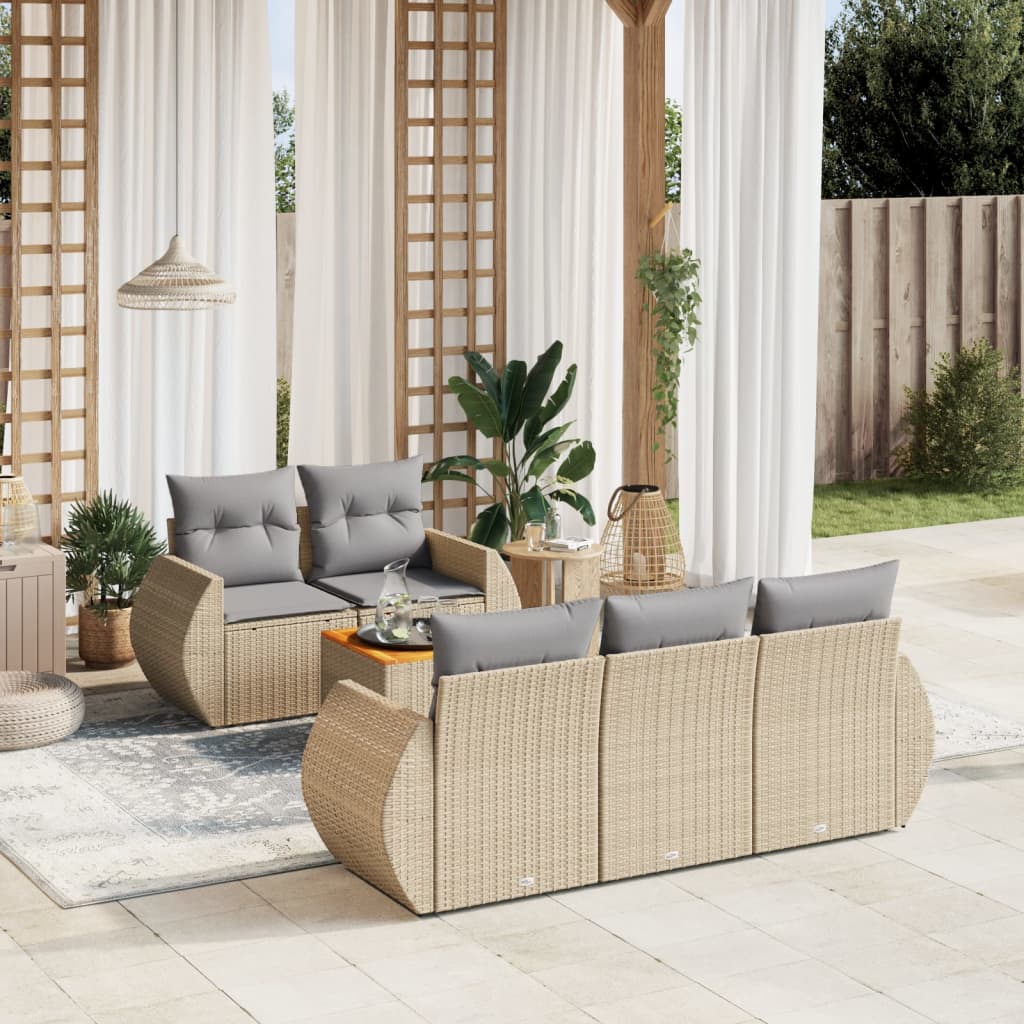 vidaXL 6-tlg. Garten-Sofagarnitur mit Kissen Beige Poly Rattan