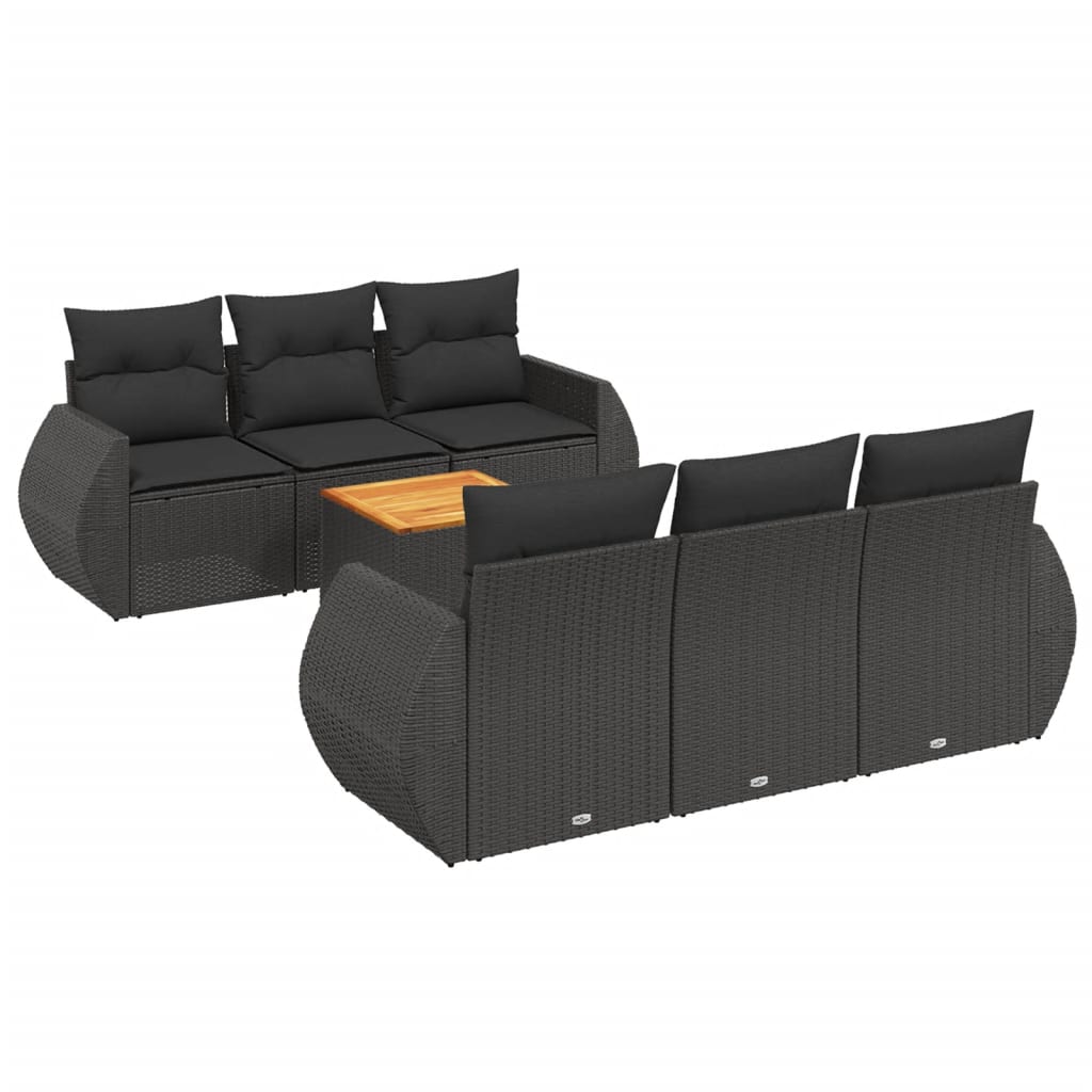 Thumbnail - vidaXL 7-tlg. Garten-Sofagarnitur mit Kissen Schwarz Poly Rattan